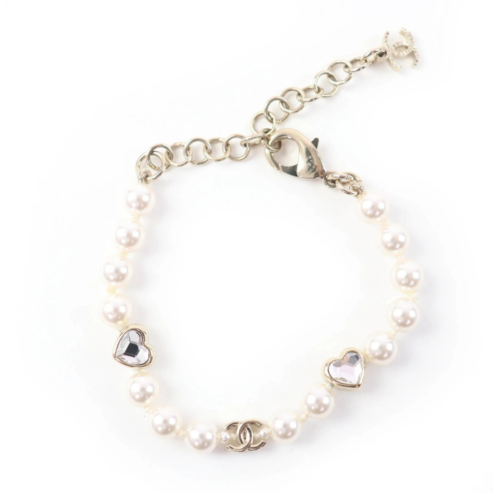 CHANEL Authentic Gold Pearl Logo Charm Bracelet - Picture 1 of 6
